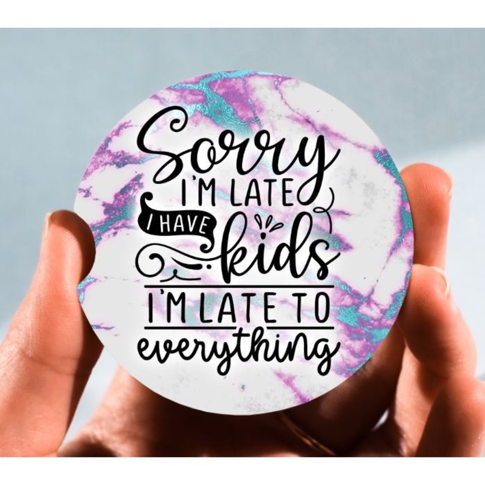 Set of 2 Car Coasters, Sorry I'm Late‎ Car Coaster, Neoprene Car Coaster